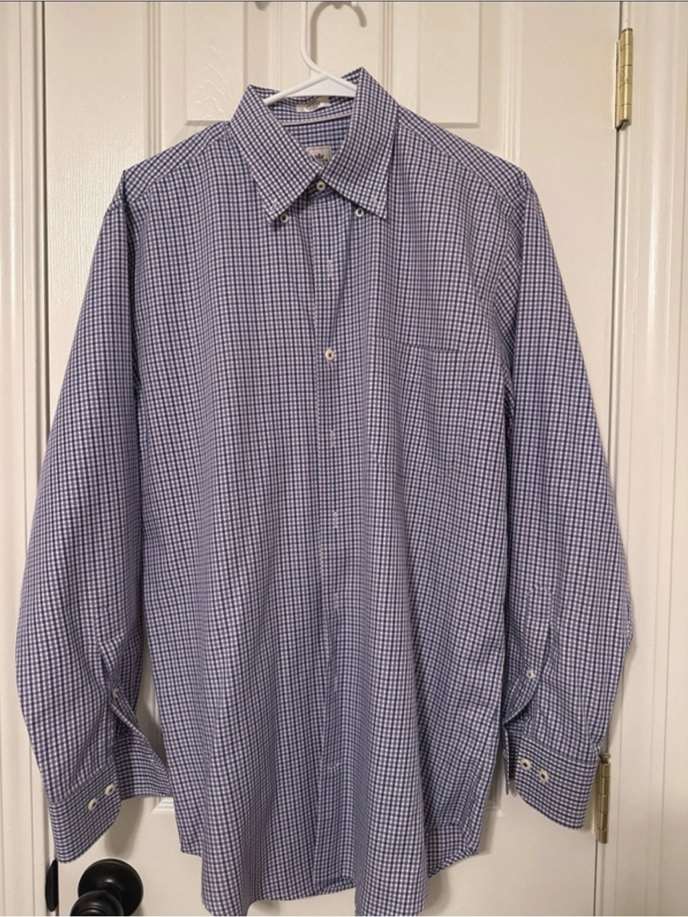 Peter Millar- Men's Blue Check Button-Down Dress Shirt - Medium